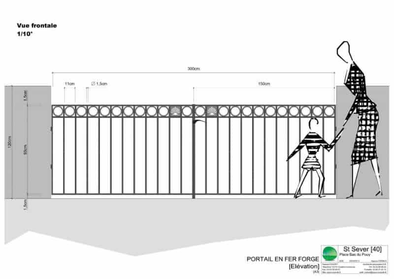 Élévation du portail en fer forgé