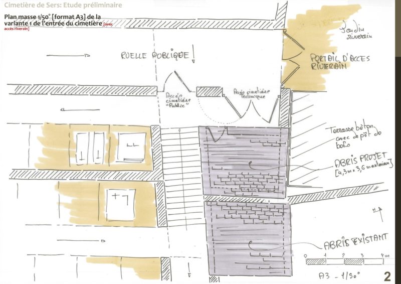 Plan d'esquisse variante 1 entrée nouveau cimetière